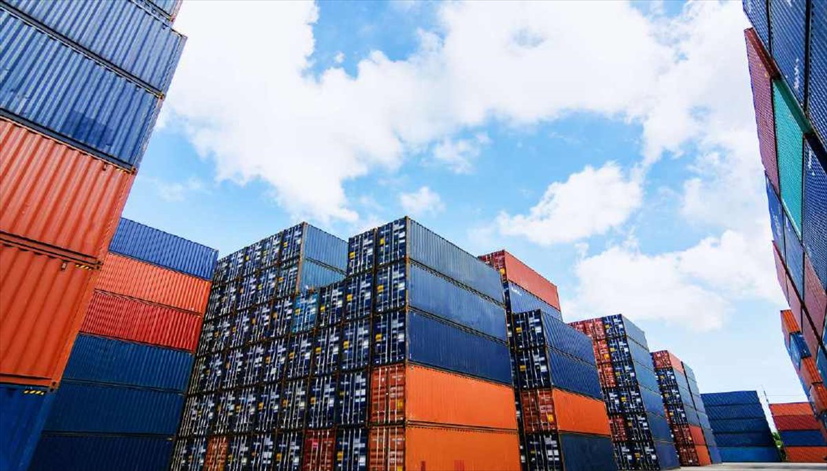 Stacked shipping containers at port